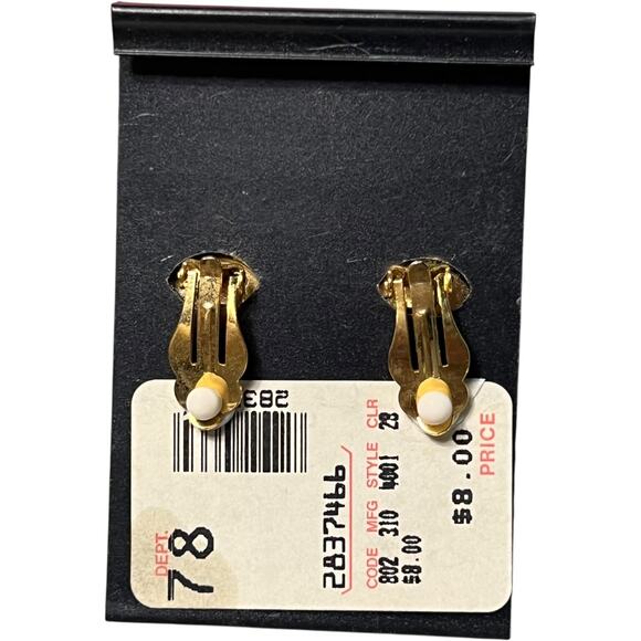 Vintage MJ Carroll Gold Tone Crystal Rhinestone Square Clip Earrings - Picture 2 of 4